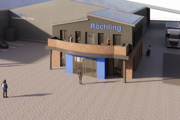 Vision: So soll das Recyclingzentrum im niedersächsischen Geeste 2027 aussehen (Rendering: Röchling)